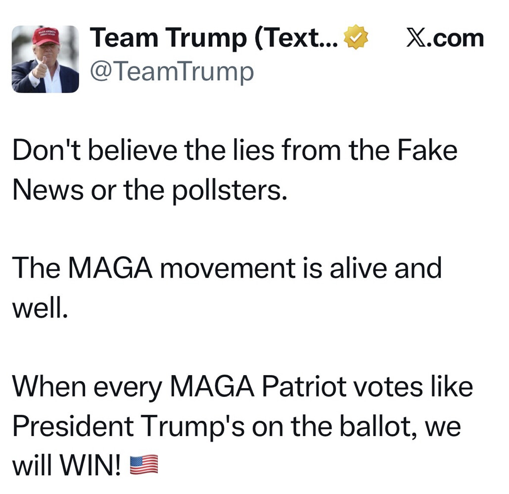 Media from Donald Trump Truth Social post published Oct 11, 2026, 2:02 AM UTC